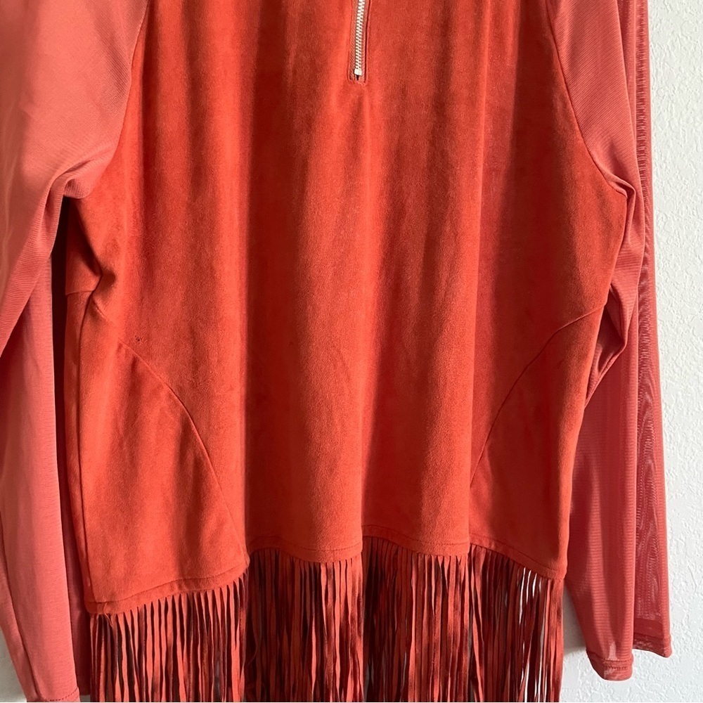 Midnight Velvet woman fringe orange top size XL sheer sleeve chic western - Picture 11 of 11